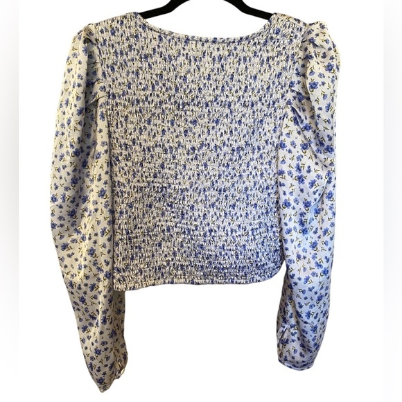 LOST + WANDER Violetta Sweetheart Neck Puff Sleeve Floral Crop Top Purple Large - Picture 4 of 7